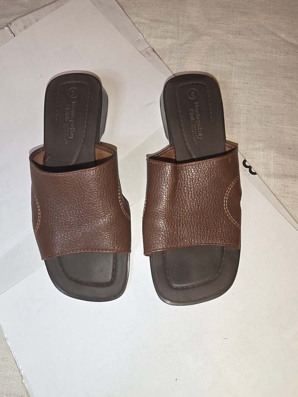 Montego Bay Club Sandals Size 6 Brown Leather Slip On Heeled Mules